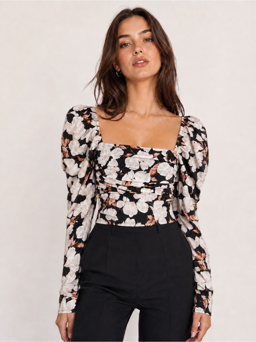 Abercrombie & Fitch Floral Ruched Puff Sleeve Crop Top size Small